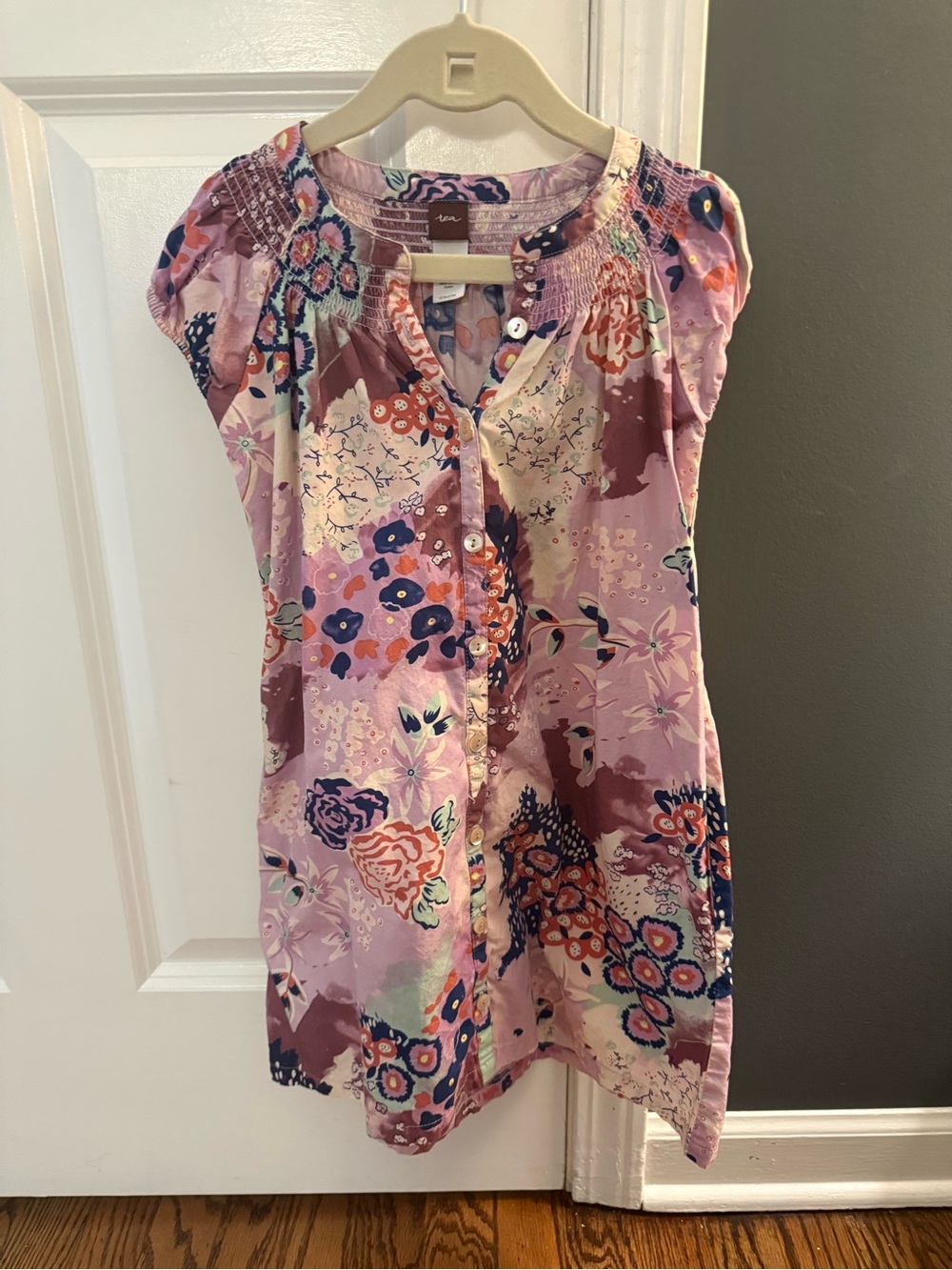 Tea Collection Girls Size 6 Floral Smocked Button Front Dress Pink/Lavender